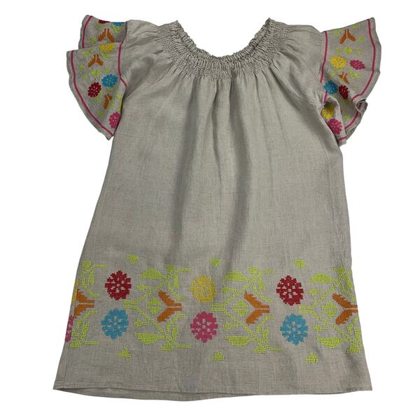 Uncle Frank Linen Cross Stitch Off Shoulder Tunic Peasant Dress Flax Size M - Picture 2 of 11